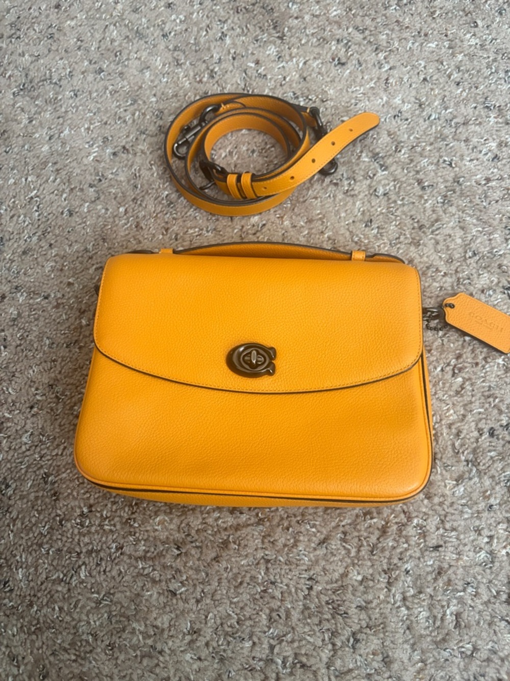 Coach Pebbled Leather Shoulder Bag in Mustard